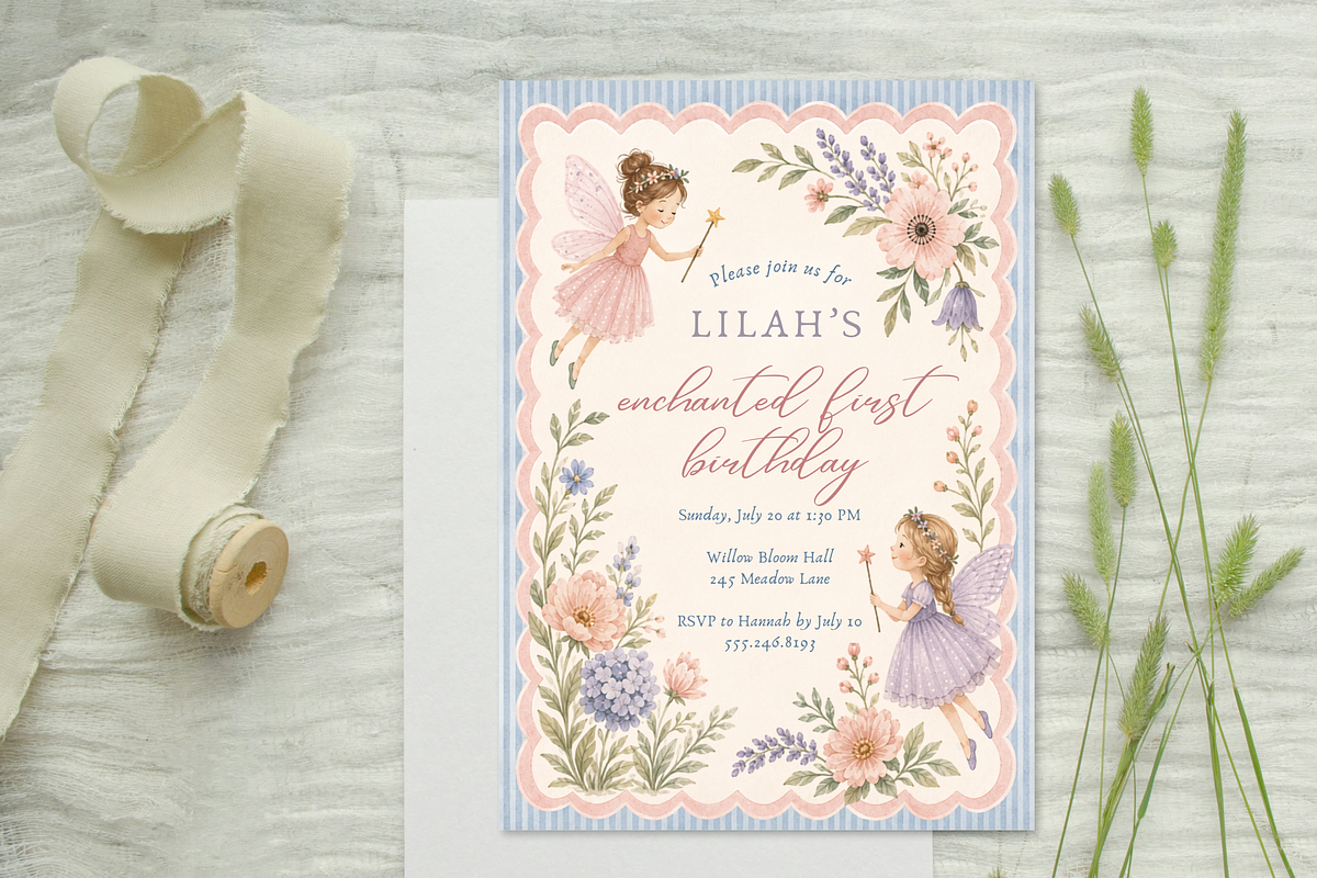 Fairy First Birthday Invitation, an Invitation Template by heynomi (Photo 1 of 18)