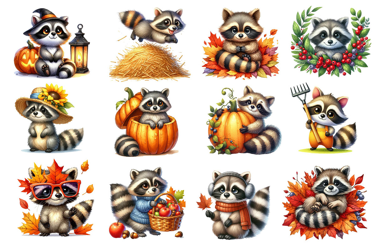 Autumn Raccoons Clipart, an Illustration by Dream Creation (Photo 2 of 5)