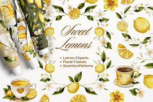 Lemon Watercolor Floral Bundle