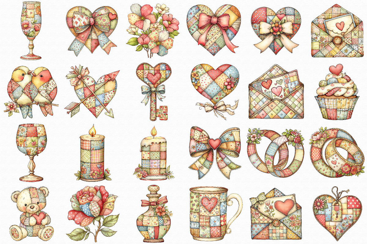 Patchwork Valentine's Day Clipart, an Illustration by Libby Wishes (Photo 2 of 7)
