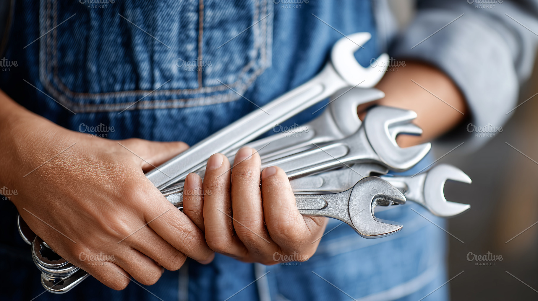 Close up of a woman holding set of, an Industrial Photo by MistyDay