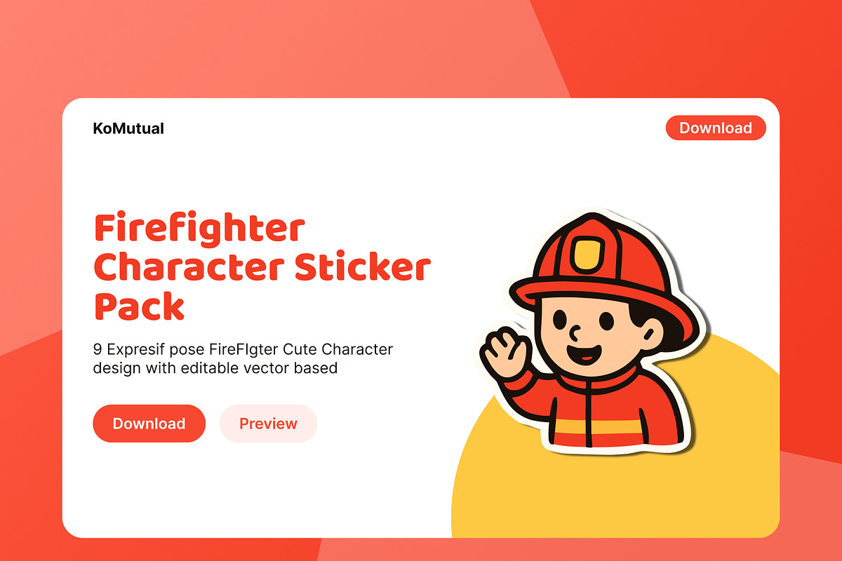 Firefighter Character Sticker Pack, an Illustration by anamwp (Photo 3 of 6)