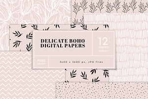 Delicate Digital Paper Pack, a Pattern Graphic by PeDe Designs