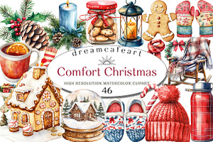 Watercolor Comfort Christmas Clipart, an Illustration by DreamCafeArt