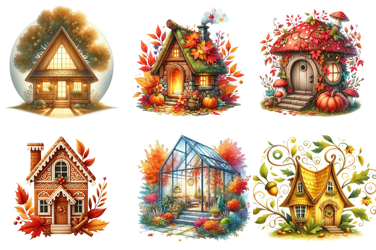 Watercolor Autumn House Clipart, an Illustration by Watercolor design (Photo 2 of 4)
