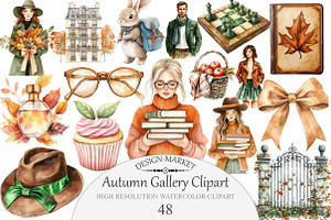 Watercolor Autumn Gallery Clipart, an Illustration by Design Market