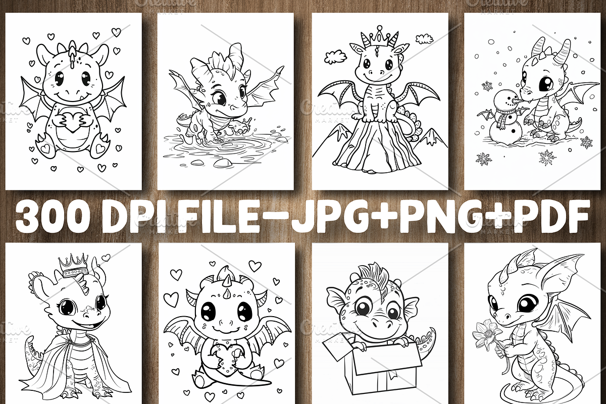 Cute Baby Dragon Coloring Pages, a Decorative Illustration by Design Station (Photo 2 of 3)