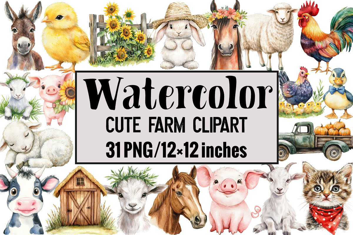 Cute Farm Clipart, an Illustration by Design Market (Photo 1 of 3)