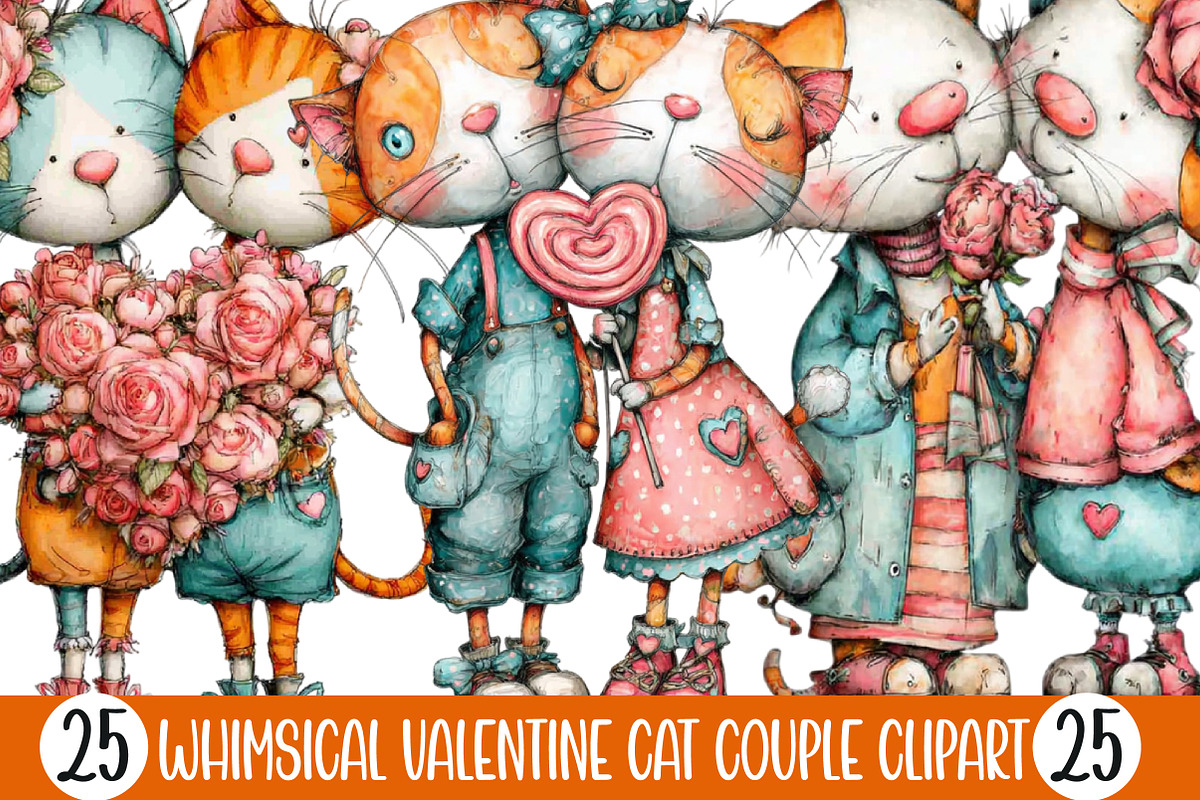Whimsical Valentine Cat Couple, an Illustration by Designking (Photo 1 of 5)
