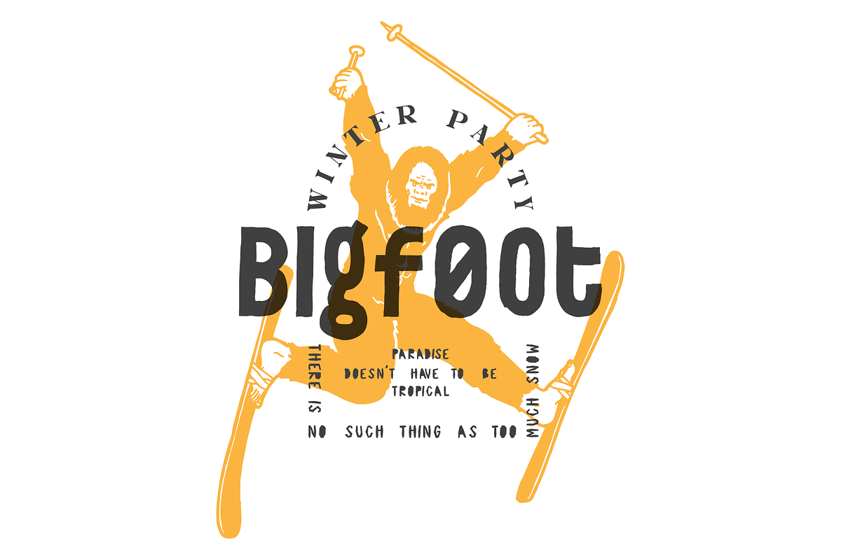 Bigfoot Ski, an Animal Illustration by hand draw