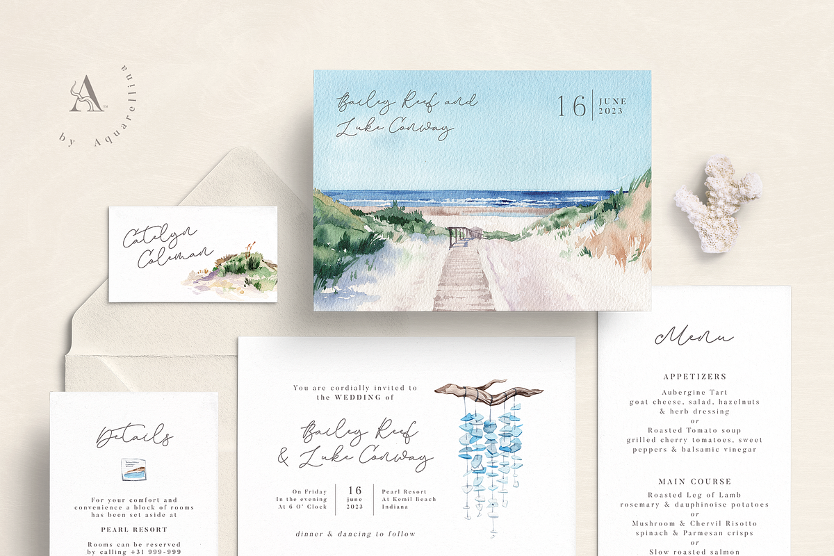 Nautical Beach Wedding Illustrations, a Decorative Illustration by Aquarellina (Photo 3 of 34)