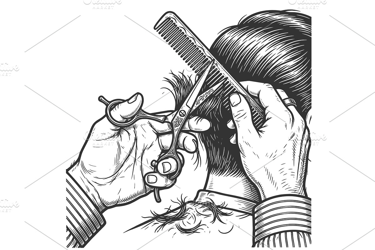 Close Up Barber Cutting Hair vector, an Object Illustration by AlexArt