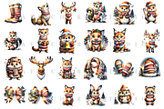 40 PNG Christmas Woodland Clipart, a Seasonal Illustration by Pati Charm Studio (Thumbnail 2 of 8)