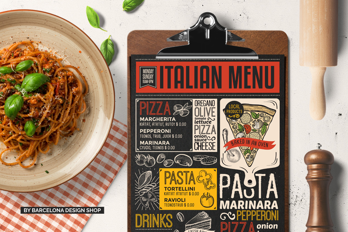 FREE! Trifold + Italian Food Menu, a Brochure Template by BarcelonaShop (Photo 1 of 5)
