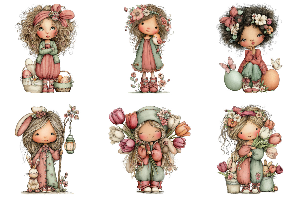 Whimsical Easter Girl Clipart, an Illustration by CraftArtStudio (Photo 6 of 6)
