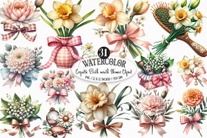 Coquette Birth Month Flowers Clipart, an Illustration by Designking