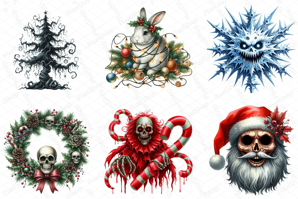 Creepy Christmas Clipart, an Illustration by DreamPrint404 (Photo 2 of 3)
