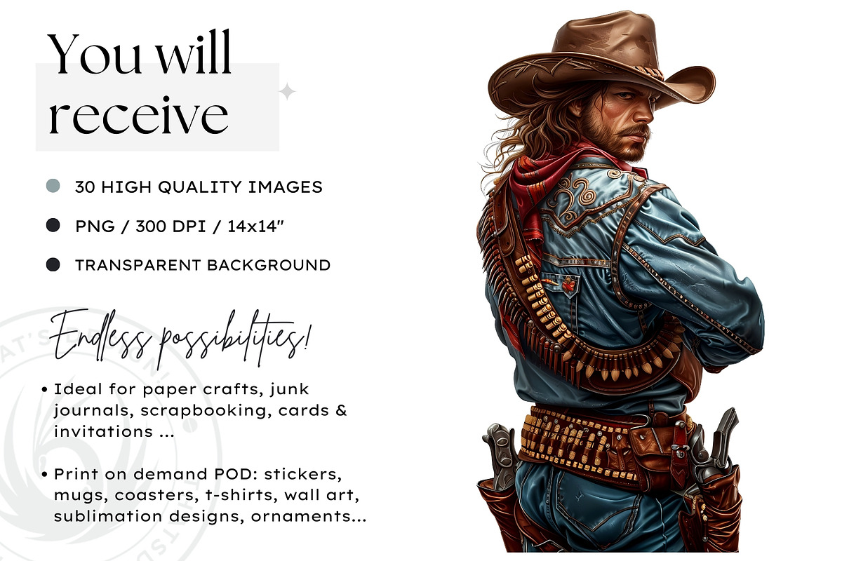 Western Cowboy Portrait clipart, a Person Illustration by ThatsDesignArt (Photo 2 of 10)