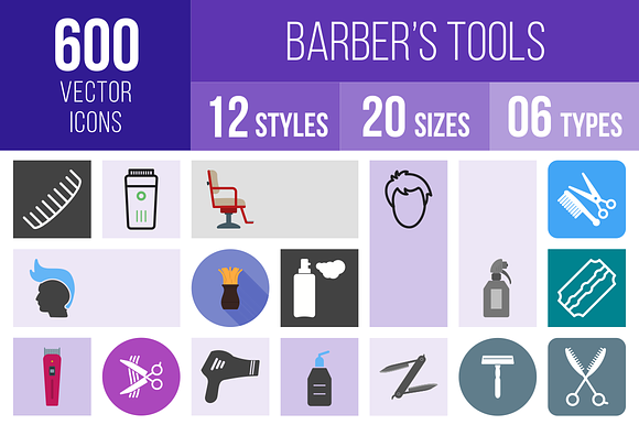 600 Barbers Tools Icons
