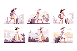 Woman summer dress wide hat rolling, a Person Illustration by Onyx