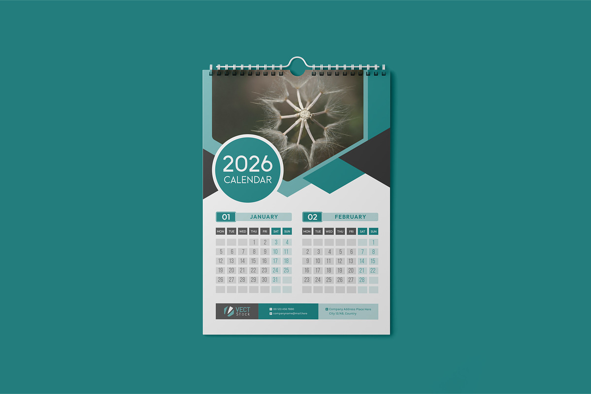2026 Wall Calendar Template, a Stationery Template by VectStock (Photo 2 of 9)