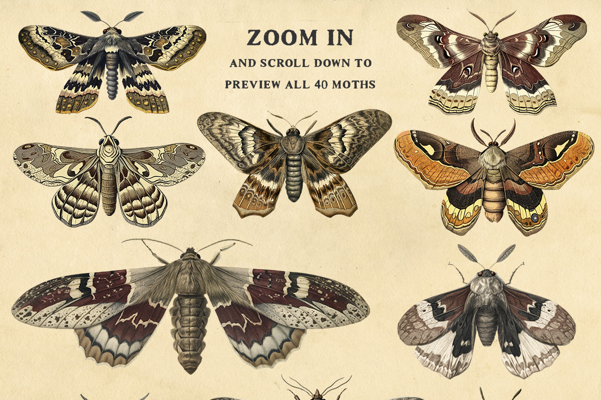 Moths - 40 antique style PNG images, an Illustration by YesFoxy (Photo 3 of 3)