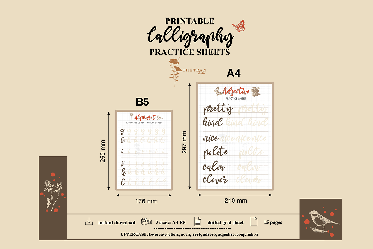 Calligraphy Practice Sheet Digital, a Stationery Template by The Tran Studio (Photo 2 of 4)