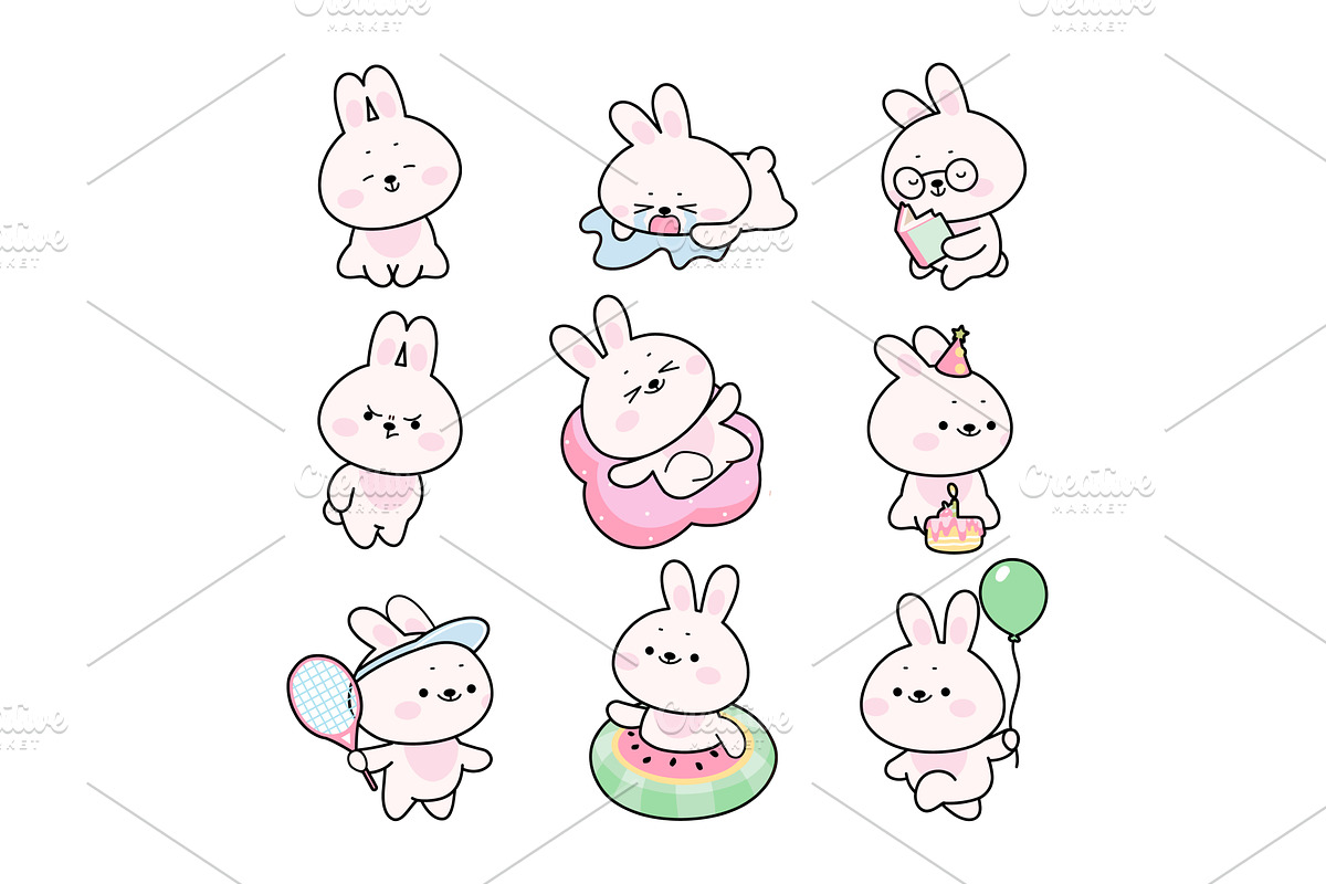 Kawaii bunny. Funny tiny bunnies, an Animal Illustration by Stock-Smart-Start