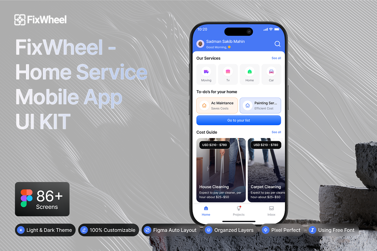 FixWheel - Home Service App Ui Kit, an UI Kit Template by floxui (Photo 1 of 9)