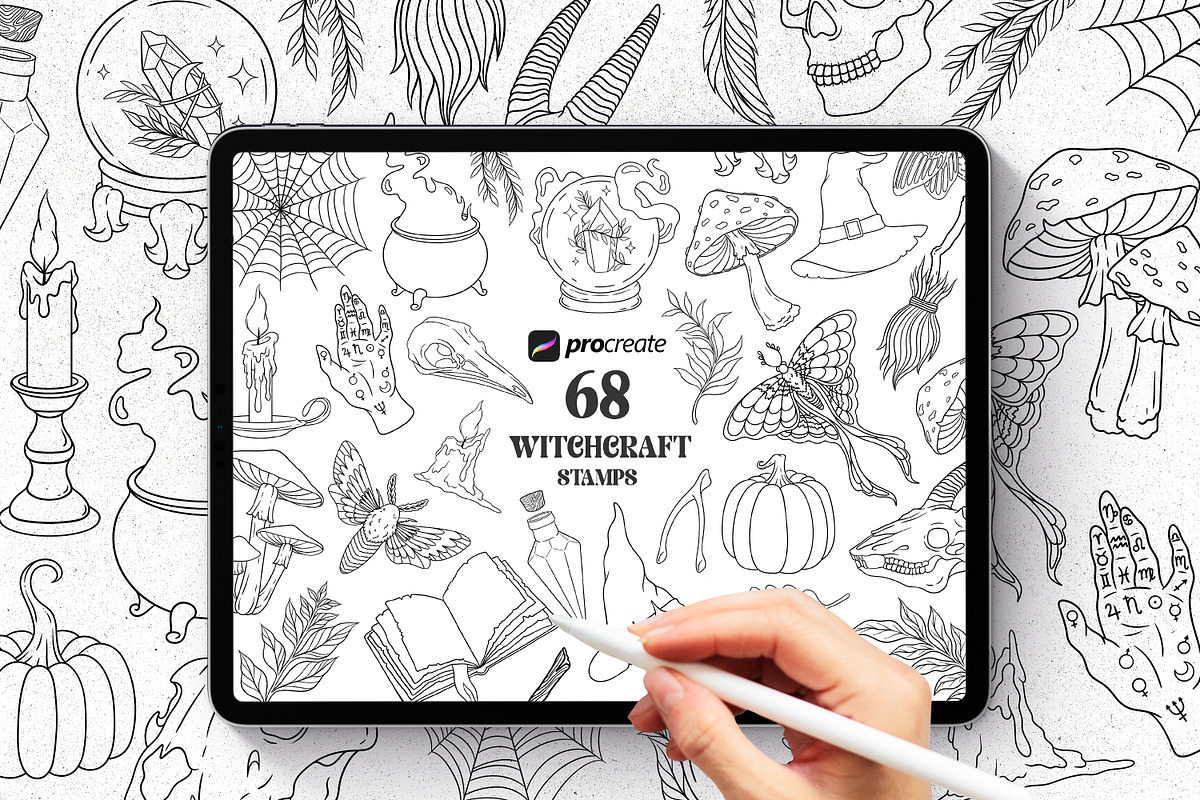 Witchcraft Procreate Stamps, a Brush Add-On by SecondOfJuly (Photo 1 of 6)