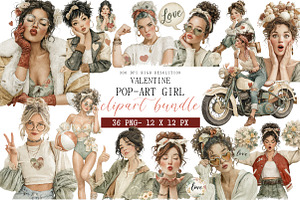 Valentine Pop-Art Girl Clipart, an Illustration by DreamArtGraphic