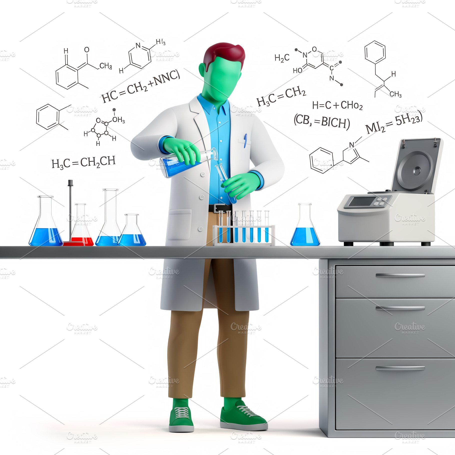 A 3D scientist character in a labora, a Health & Medical Photo by angellodeco