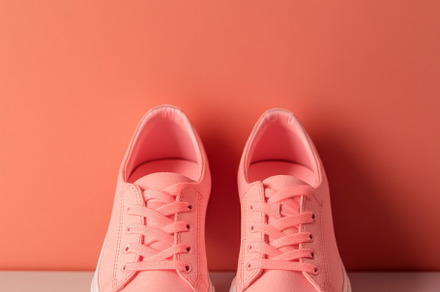 Pink sneakers on color background, a Photo by Dvoevnore photos
