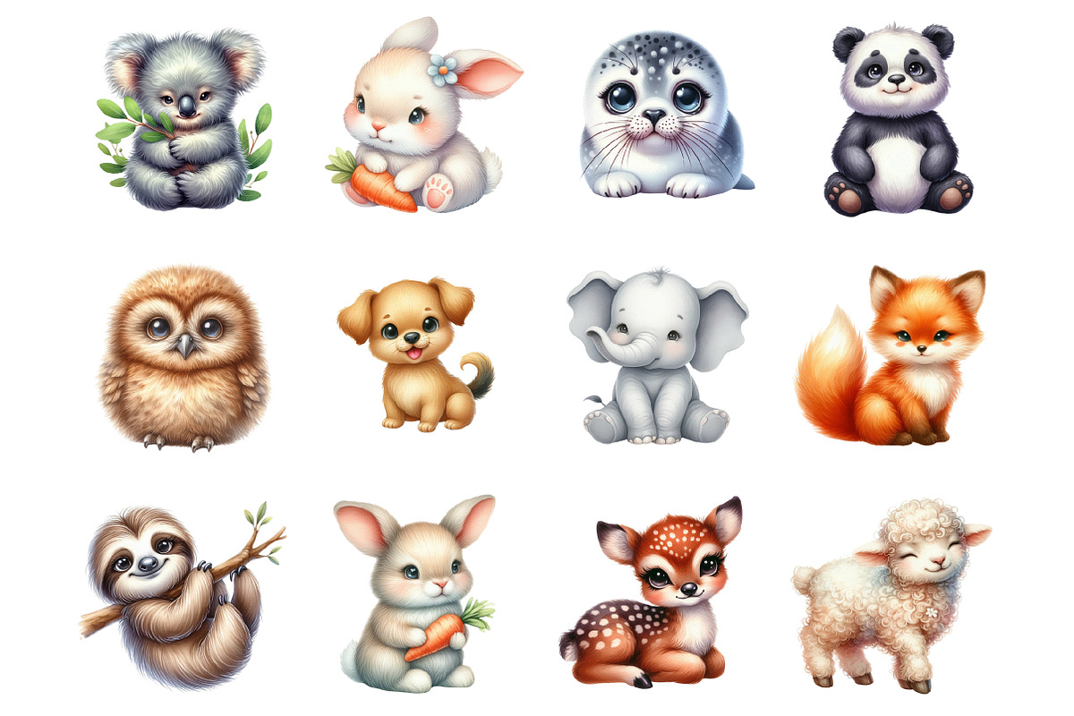 Watercolor Cute Animals Clipart, a Graphic by CitraGraphics (Photo 4 of 4)
