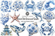 French Toile Ocean & Seaside Clipart, an Illustration by SinaCreation (Thumbnail 1 of 5)