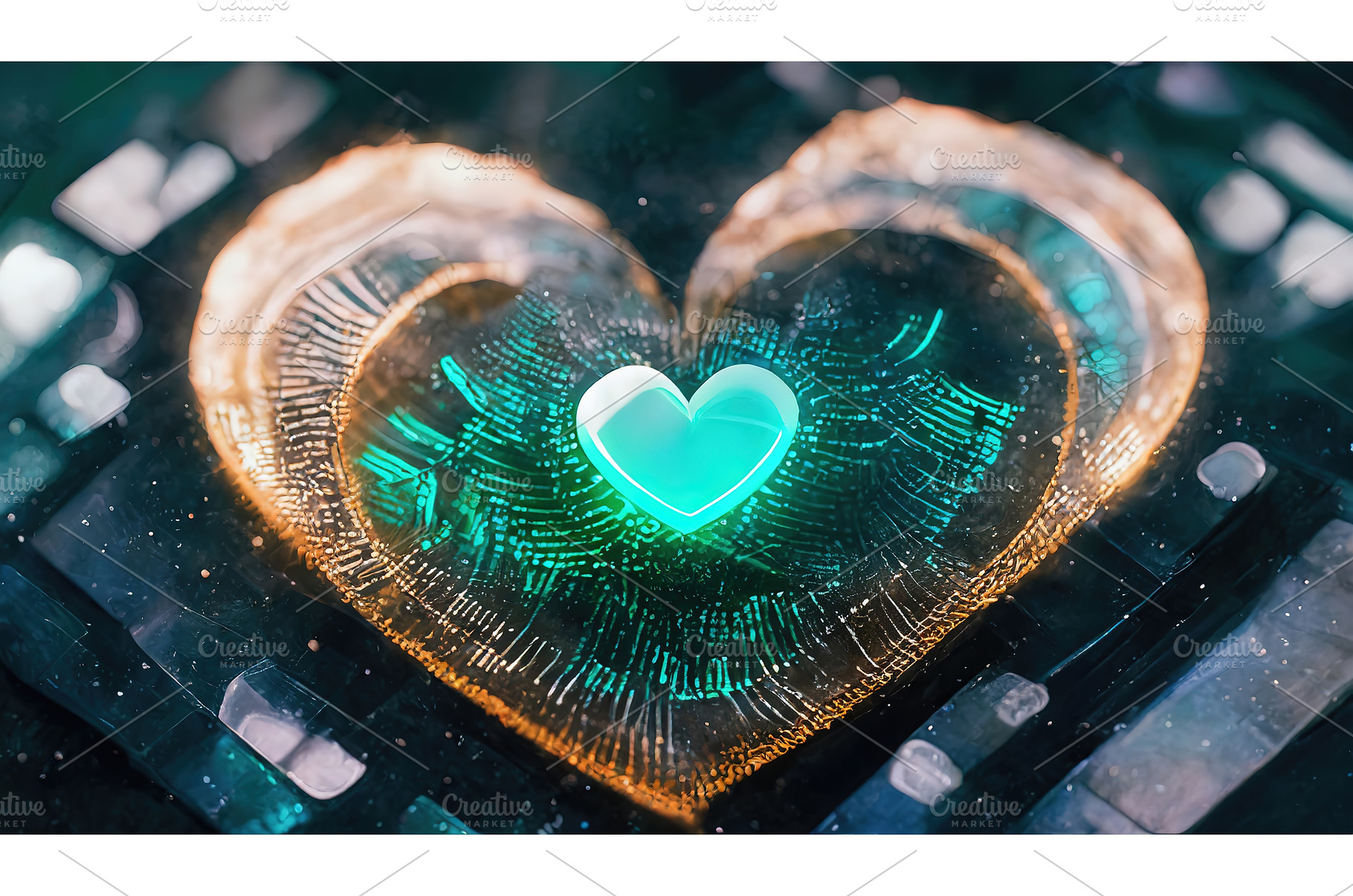 Glowing turquoise heart surrounded, a Technology Photo by Igor Tichonow