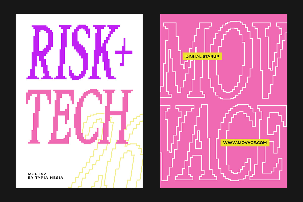 Muntave - Pixelated Oblique Serif, a Serif Font by Typia Nesia (Photo 4 of 11)