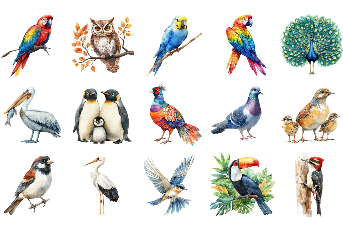 Watercolor Birds Png Bundle, an Illustration by Designking (Photo 3 of 5)