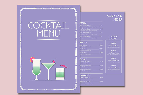Light Purple Cocktail Menu