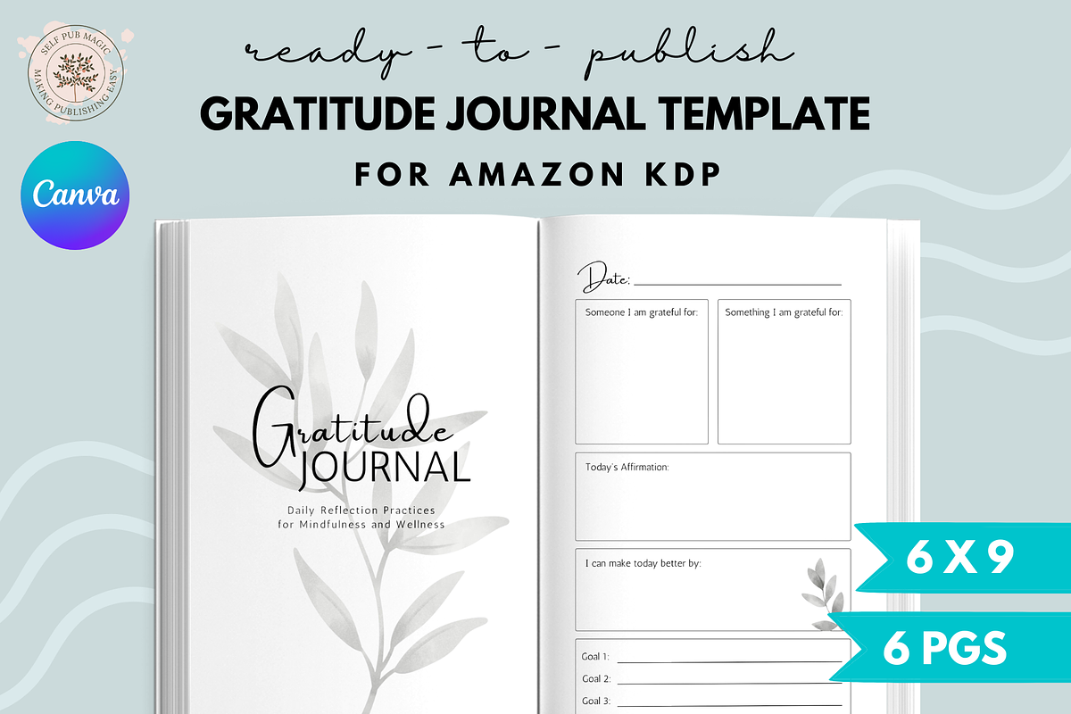 Gratitude Journal Template for Canva, a Magazine Template by Self Publishing Magic (Photo 1 of 2)