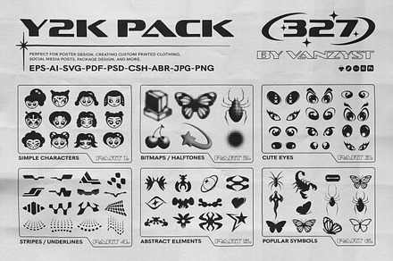 Y2K 327 Characters Halftones Shapes, a Graphic by Vanzyst