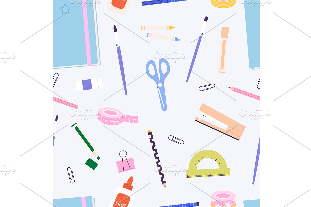 Cartoon stationery seamless pattern, an Education Illustration by LadadikArt