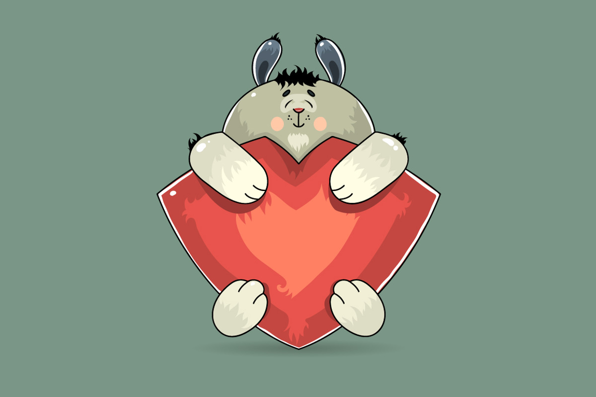 Valentine rabbit and red heart, an Animal Illustration by Andrew Bzh.
