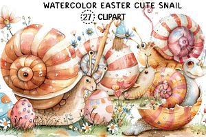 Watercolor Easter Cute Snail Clipart, an Illustration by Creative Art