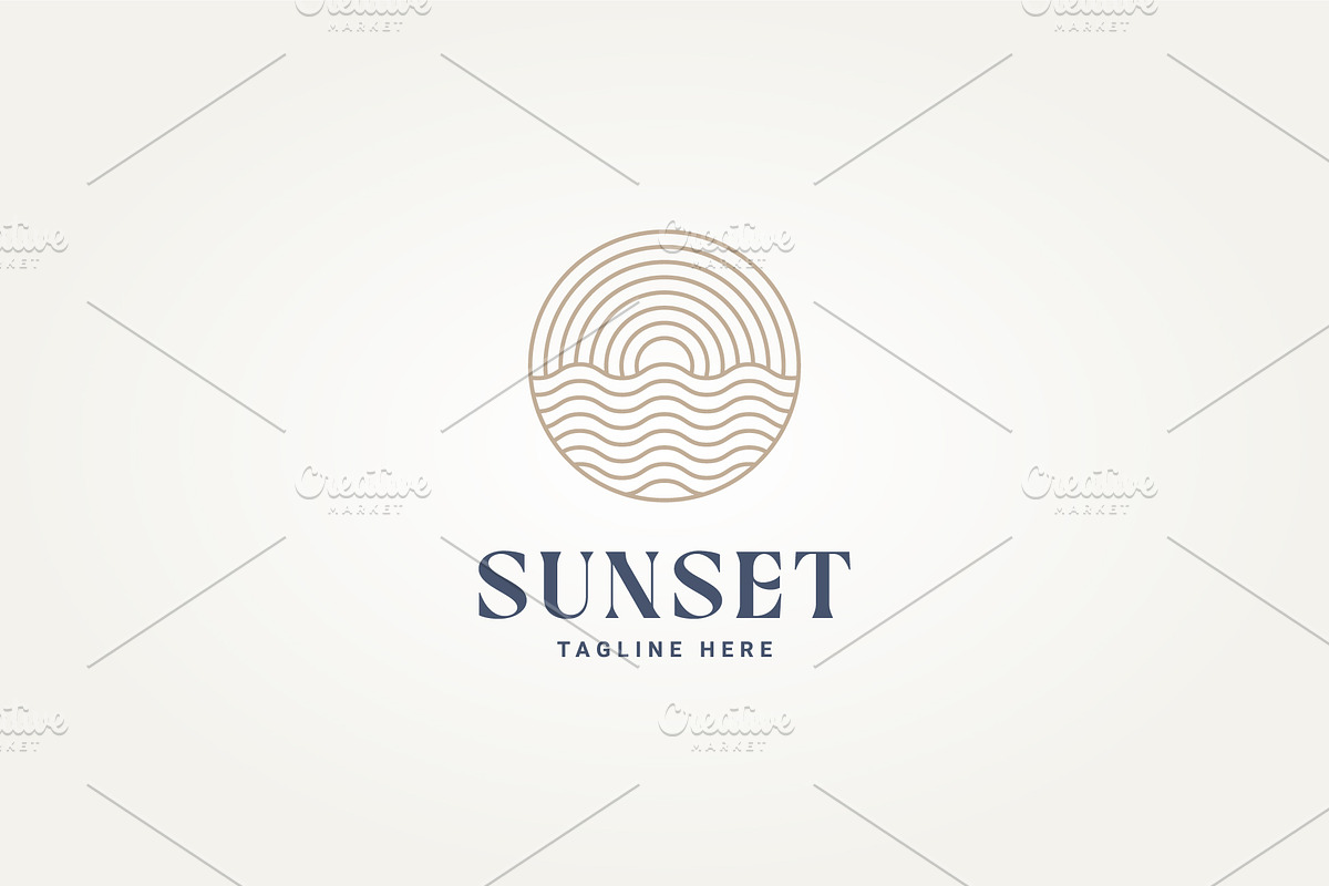 simple sunset sunrise line art logo, a Branding & Logo Template by Blazybone