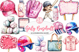 Retro Girly Baseball png Clipart, an Illustration by Watercolor design