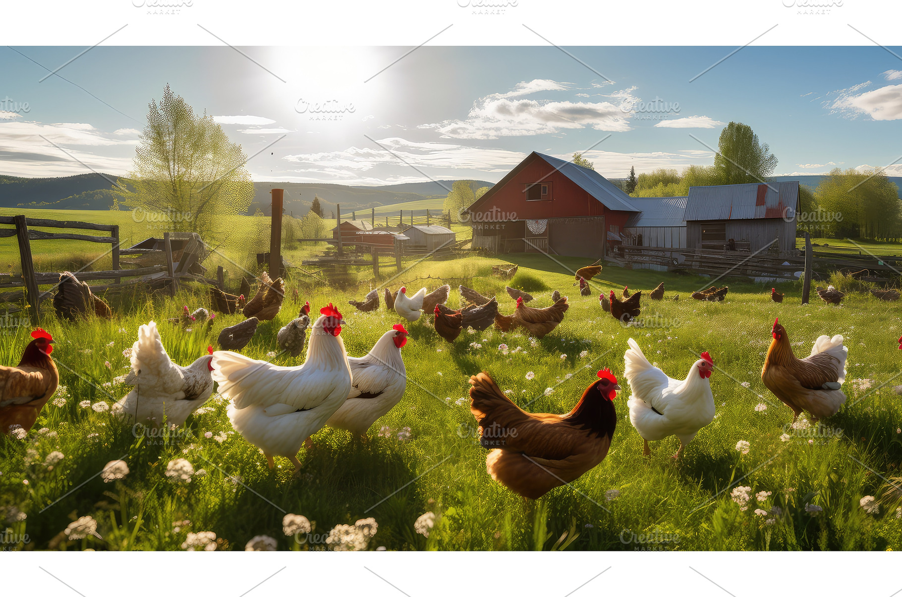 rooster chickens on a farm ai, an Animal Photo by pikepicture