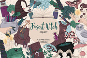 Forest Witch Clipart | Gothic, a Seasonal Illustration by GlamArtZhanna (Thumbnail 1 of 3)