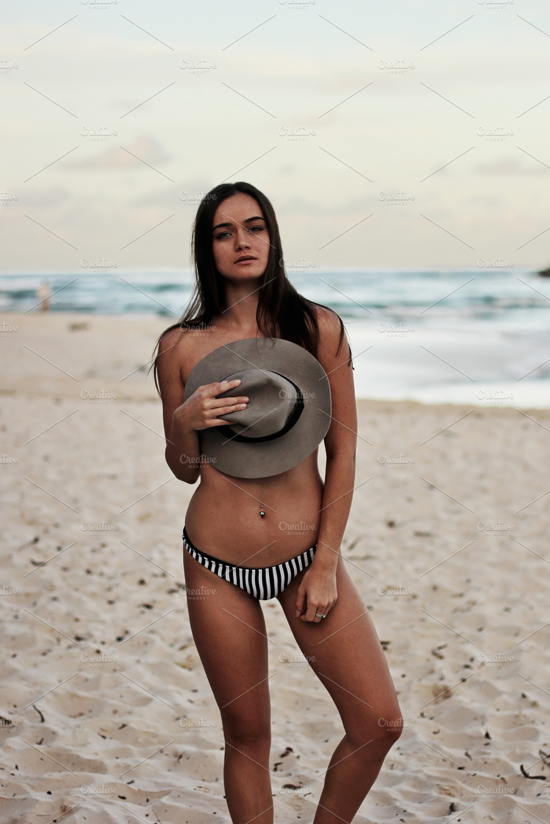 Fashionable model at beach with hat, a Beauty & Fashion Photo by Chris Joel Campbell