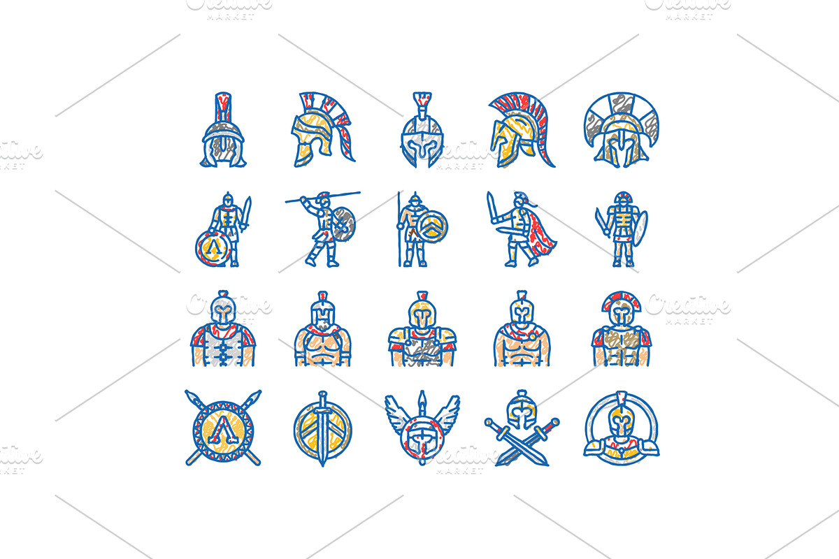 spartan warrior helmet roman icons, an Object Illustration by pikepicture
